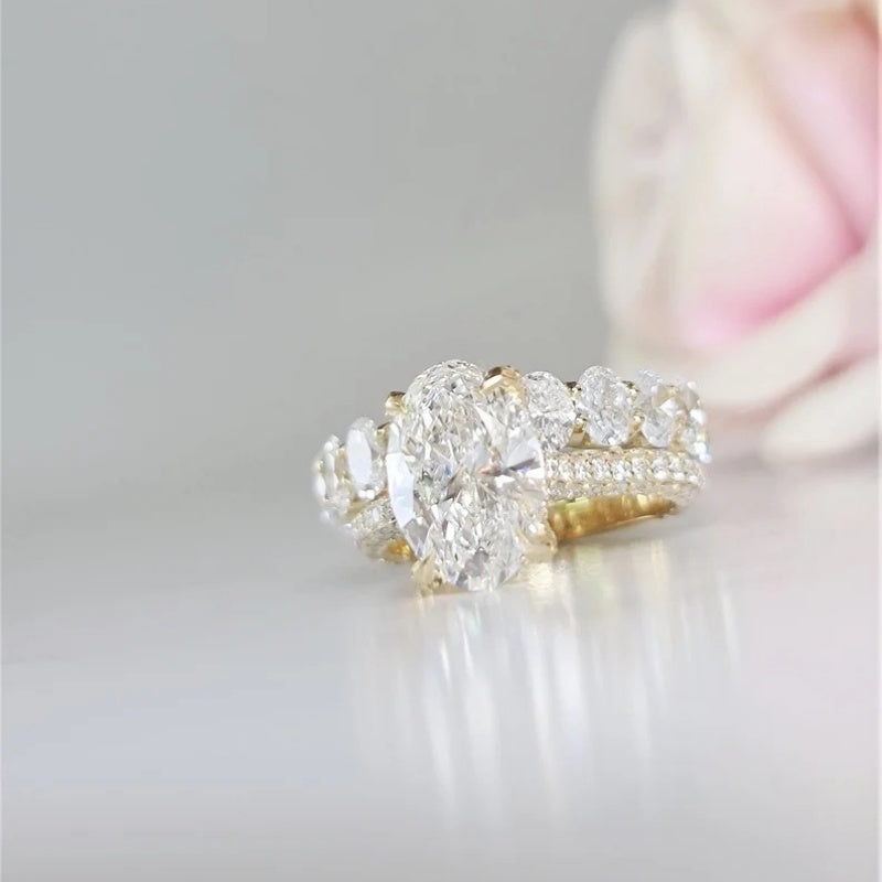 14K Gold Lab Grown Diamond CVD 2CT Oval-Cut Bridal Ring Set With Oval Half Eternity Wedding Set