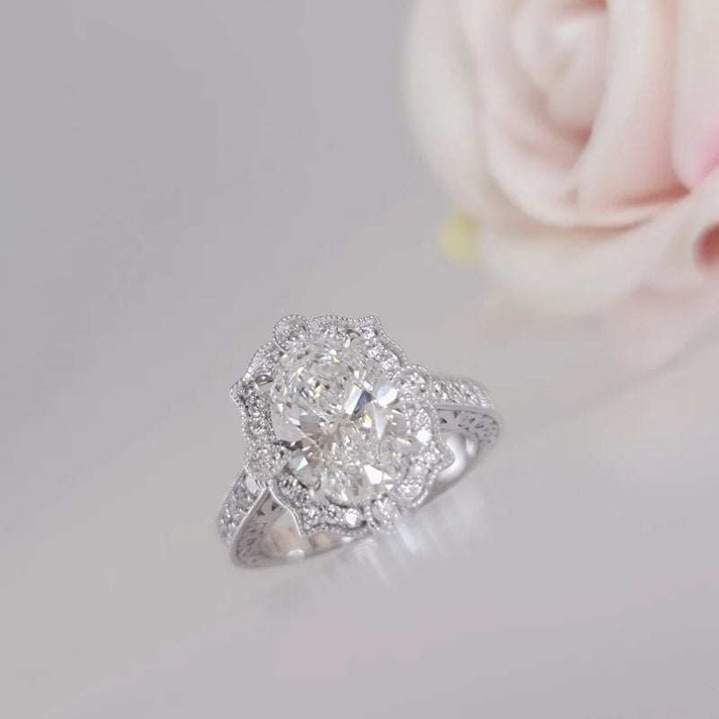 14K Gold Lab Grown Diamond CVD 2CT Oval-Cut Vintage Royal Style Classic Ring