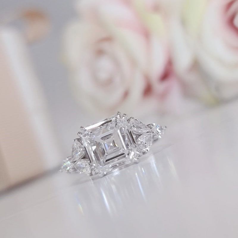 14K Gold Lab Grown Diamond CVD 5CT Asscher-Cut Luxury Anniversary Ring Gift For Her