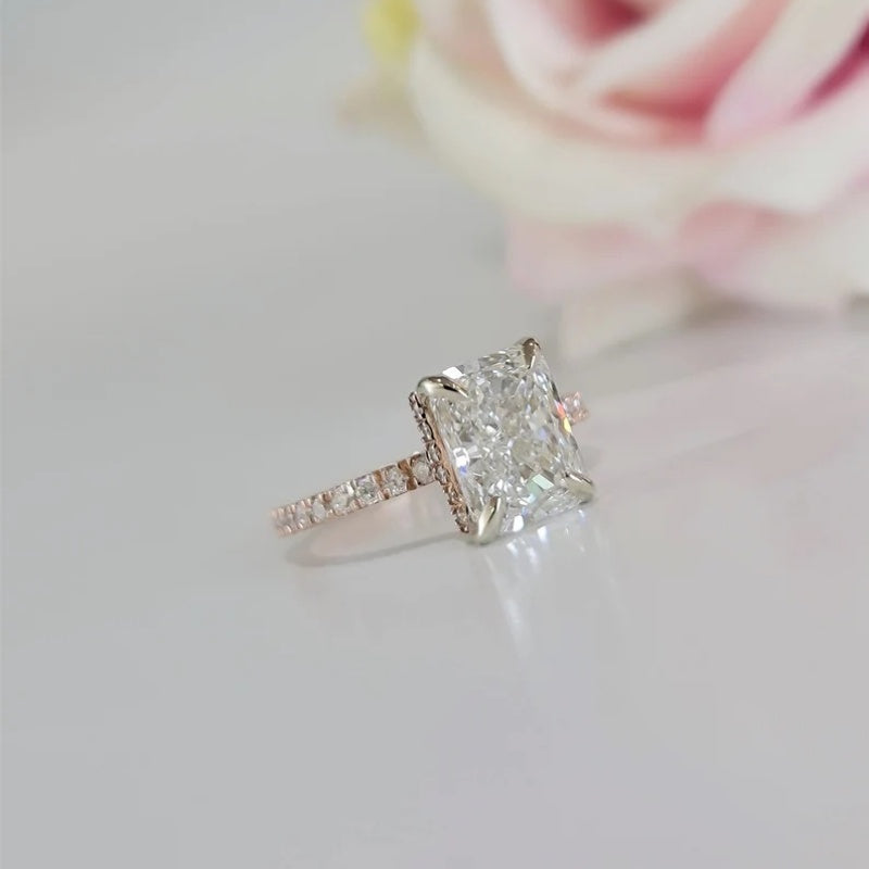 14K Gold Lab Grown Diamond CVD 2.5CT Radiant-Cut Hidden Halo Engagement Ring
