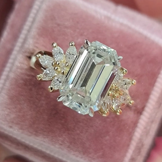 14K Gold Lab Grown Diamond CVD 4CT Emerald-Cut Two Tone Luxury Anniversary Ring