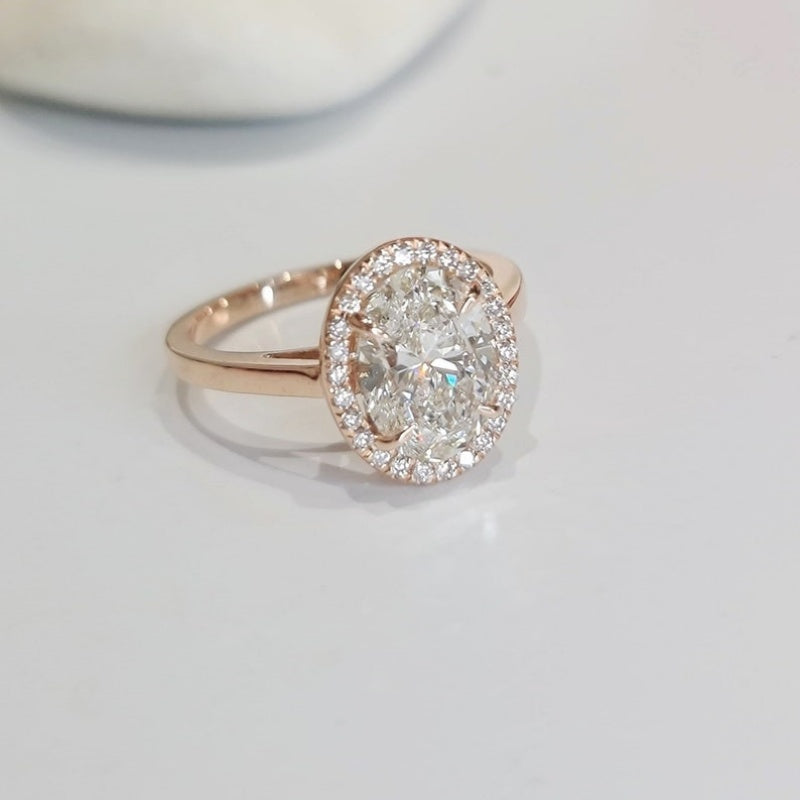 14K Gold Lab Grown Diamond CVD 2.5CT Oval-Cut Halo Engagement Ring