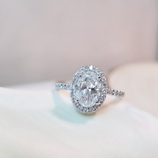 10K Gold Lab Grown Diamond CVD 2CT Oval-Cut Halo Classic Design Promise Ring