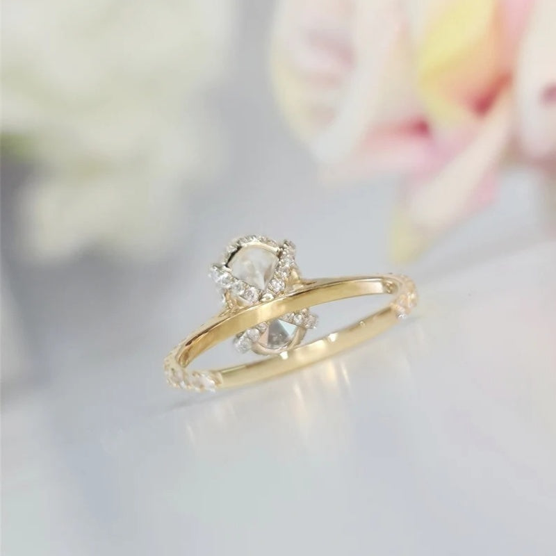 10K Gold Lab Grown Diamond CVD 3CT Oval-Cut Hidden Halo Luxury Proposal Ring Anniversary Gift For Her