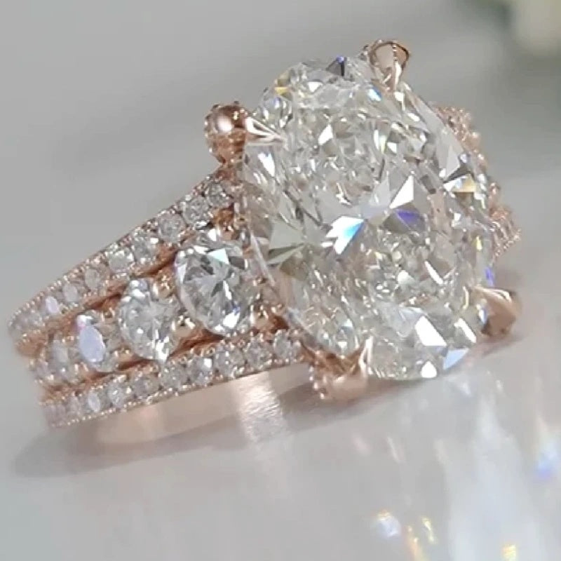 14K Gold Lab Grown Diamond CVD 3.5CT Oval-Cut Luxury Engagement Ring Set