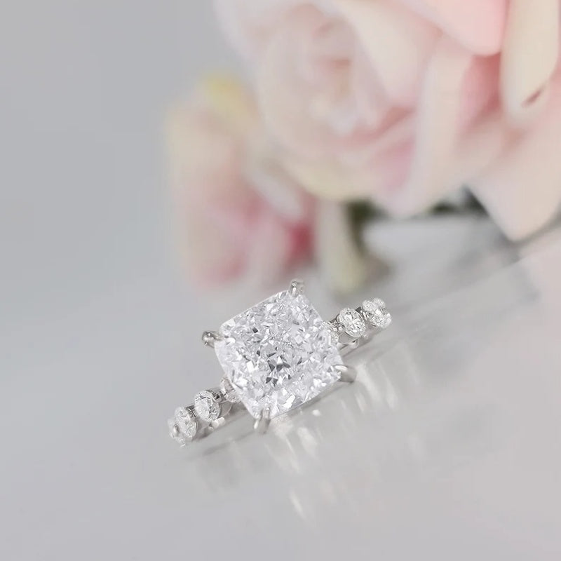 14K Gold Lab Grown Diamond CVD 3CT Cushion-Cut Simple and Stylish Anniversary Ring