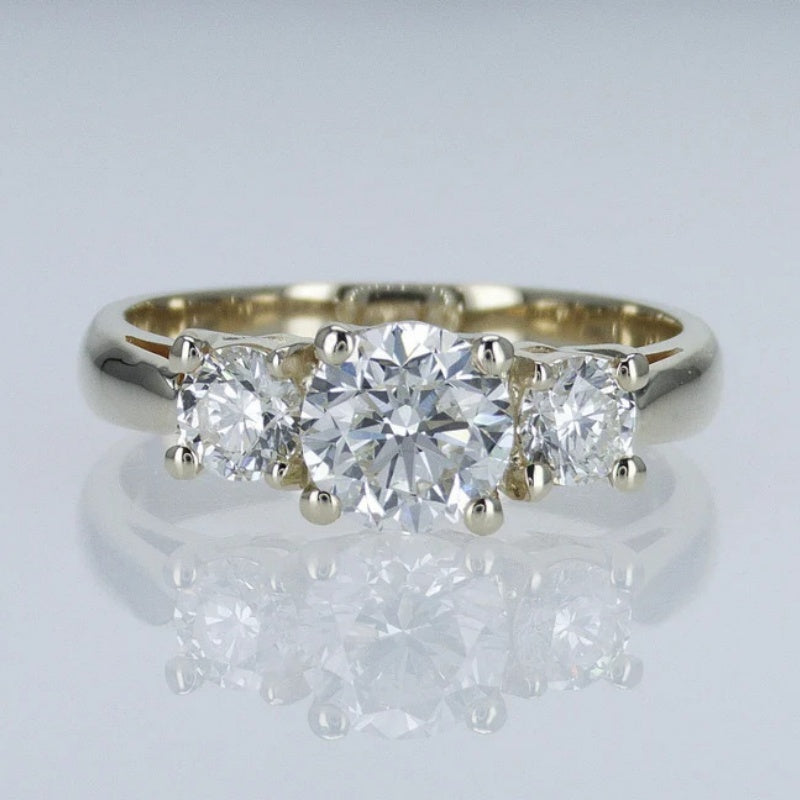 10K Gold Lab Grown Diamond CVD 2CT Round-Cut Three Stone Engagement Ring