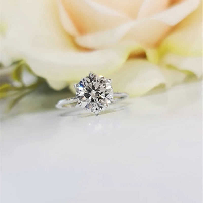 10K Gold Lab Grown Diamond CVD 2.5CT Round-Cut Six Prongs Solitaire Engagement Ring