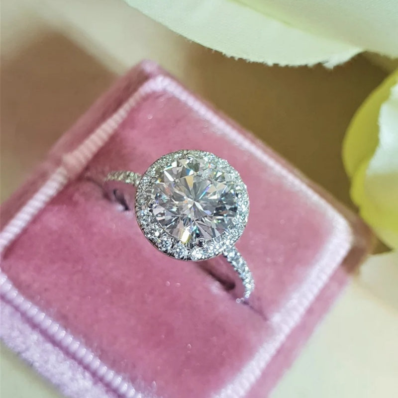 10K Gold Lab Grown Diamond CVD 1CT Round-Cut Halo Anniversary Ring