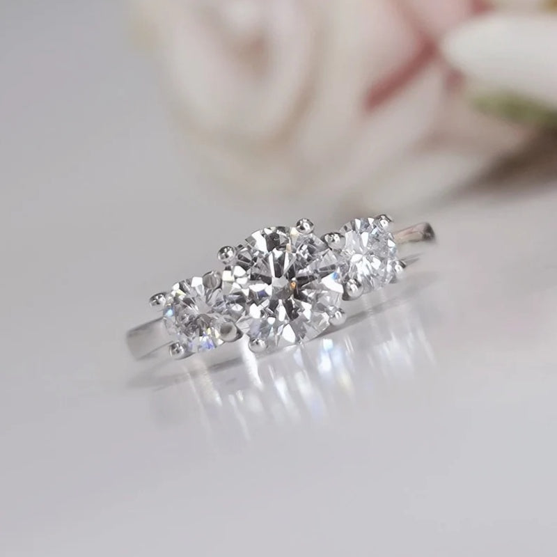 14K Gold Lab Grown Diamond CVD 1.5CT Round-Cut Three Stone Promise Ring