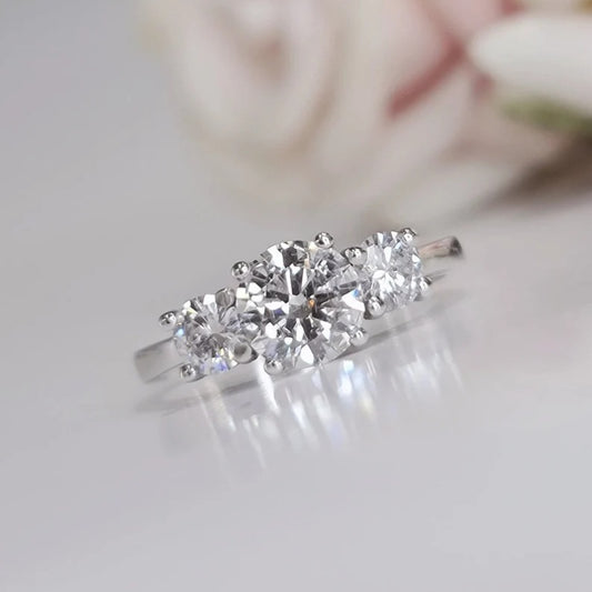 14K Gold Lab Grown Diamond CVD 1.5CT Round-Cut Three Stone Promise Ring