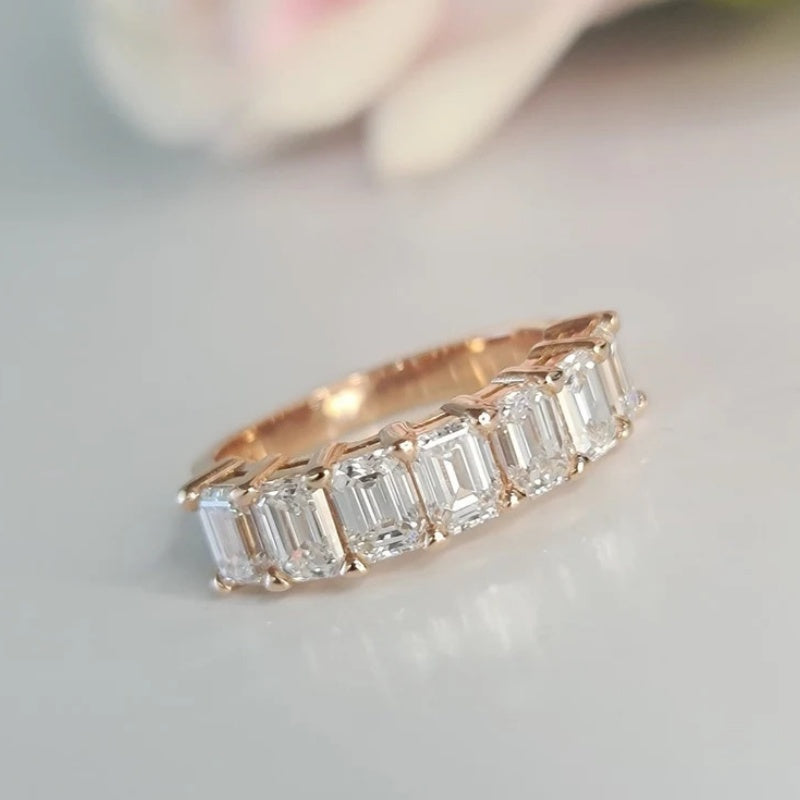 18K Gold Lab Grown Diamond CVD Emerald-Cut Eternity CVD Engagement Ring