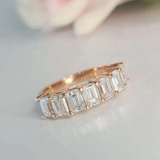 18K Gold Lab Grown Diamond CVD Emerald-Cut Eternity CVD Engagement Ring