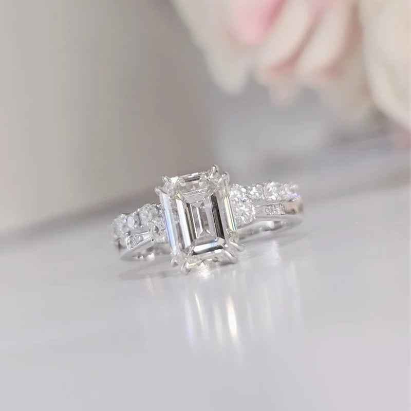 14K Gold Lab Grown Diamond CVD 2CT Emerald-Cut Couple Promise Ring Set