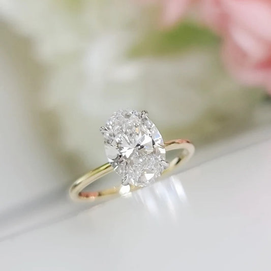 14K Gold Lab Grown Diamond CVD 2.5CT Oval-Cut Hidden Halo Two-Tone Anniversary Ring