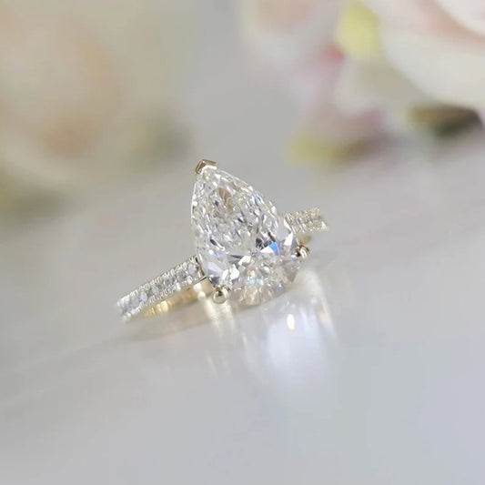 14K Gold Lab Grown Diamond CVD 3CT Pear-Cut Luxury Teardrop Engagement Ring