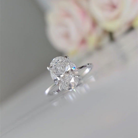 14K Gold Lab Grown Diamond CVD 3CT Oval-Cut Four Prong Solitaire Engagement Ring