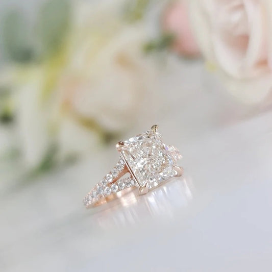 14K Gold Lab Grown Diamond CVD 2CT Radiant-Cut V-Shaped Engagement Ring