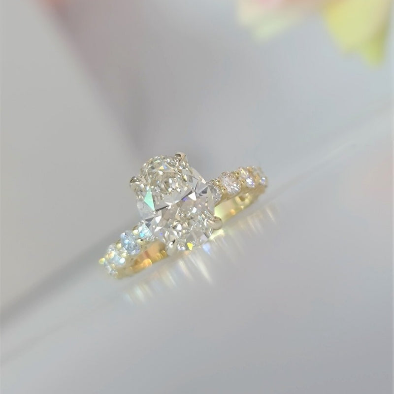 14K Gold Lab Grown Diamond CVD 3CT Oval-Cut 3/4 Etrenity Anniversary Ring