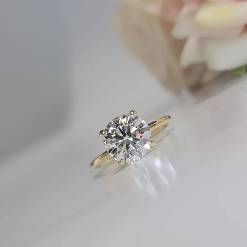 10K Gold Lab Grown Diamond CVD 2.5CT Round-Cut Solitaire Classic 4 Prongs Promise Ring