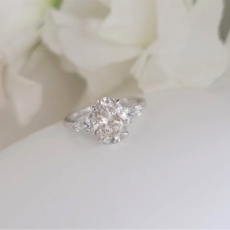 14K Gold Lab Grown Diamond CVD 2CT Oval-Cut Three Stone Engagement Ring