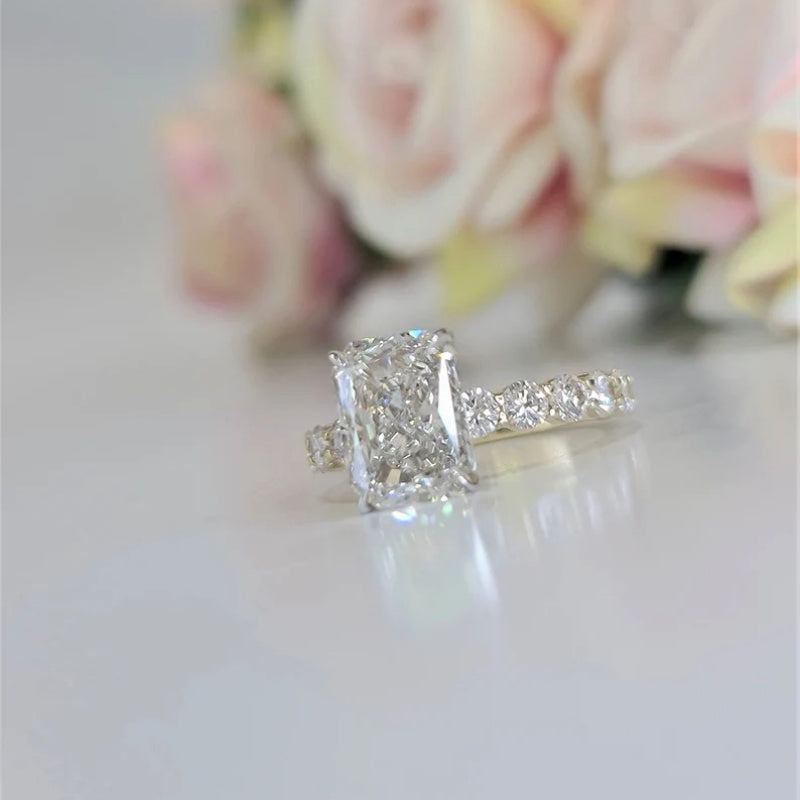 14K Gold Lab Grown Diamond CVD 3CT Radiant-Cut Two Tone Engagement Ring