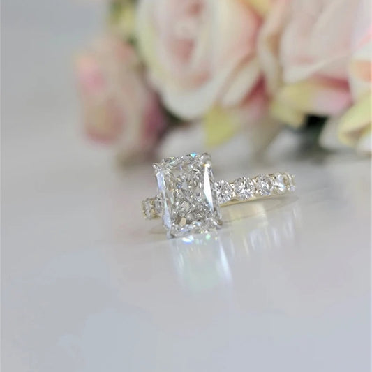 14K Gold Lab Grown Diamond CVD 3CT Radiant-Cut Two Tone Engagement Ring