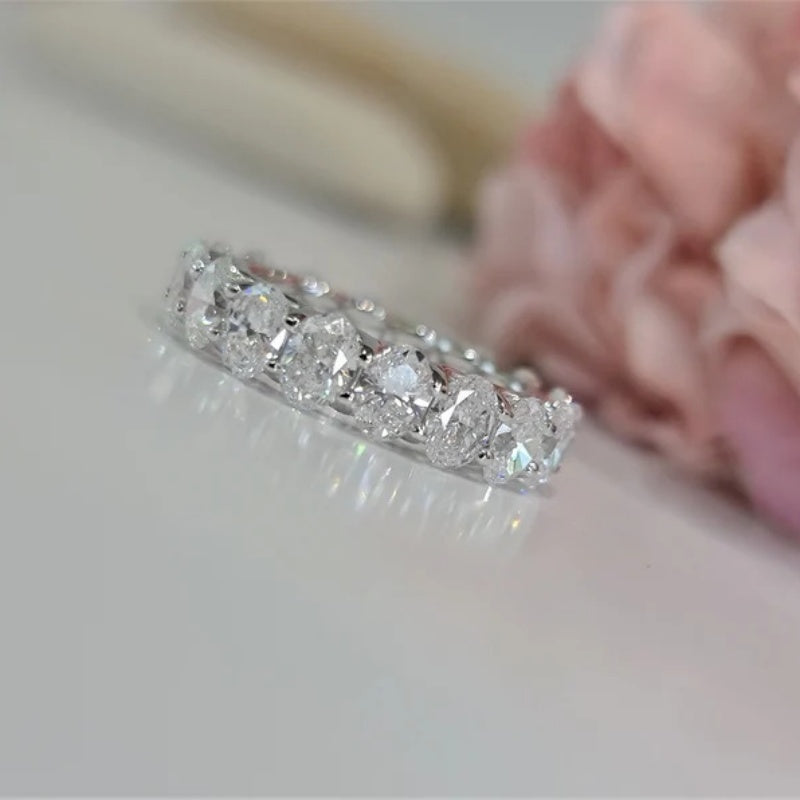 10K Gold Lab Grown Diamond CVD 5.6CT Oval-Cut Eternity Wedding Band