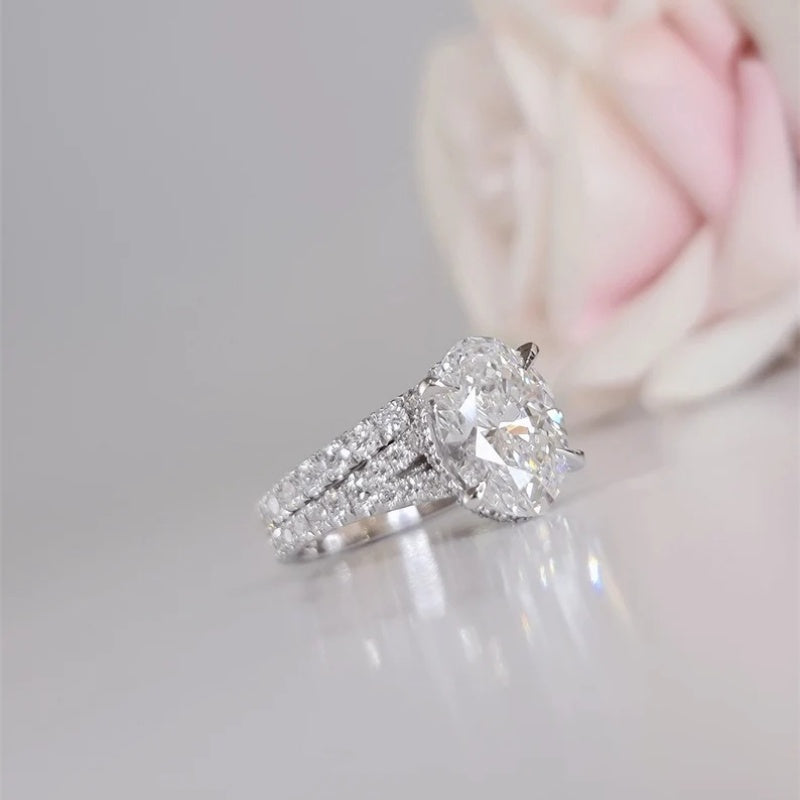 14K Gold Lab Grown Diamond CVD 3CT Oval-Cut Engagement Bridal Ring Set