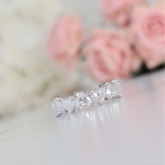 10K Gold Lab Grown Diamond CVD 5.9CT Heart-Cut Eternity Wedding Band For Daily Wear