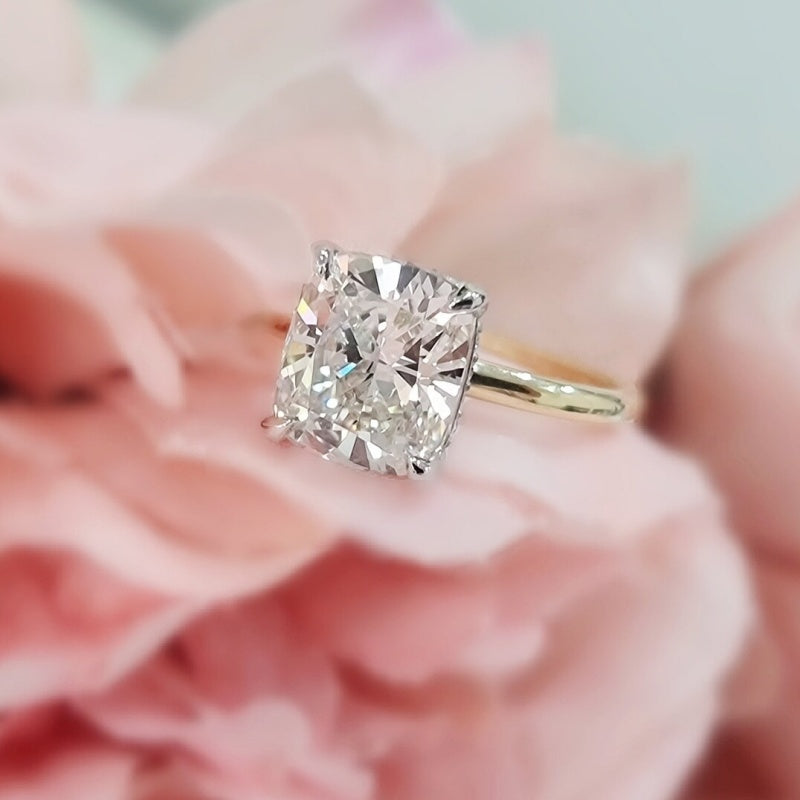 14K Gold Lab Grown Diamond CVD 3CT Cushion-Cut Two Tone Anniversary Ring