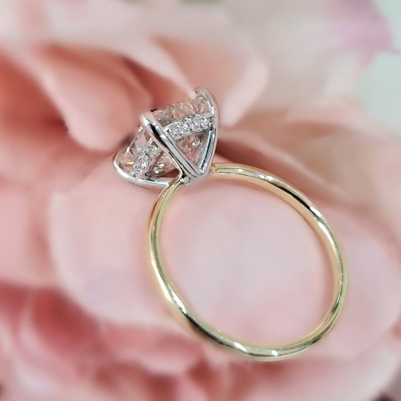 14K Gold Lab Grown Diamond CVD 3CT Cushion-Cut Two Tone Anniversary Ring