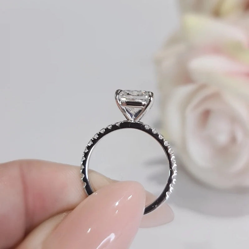 10K Gold Lab Grown Diamond CVD 2CT Cushion-Cut Classic Four Prong Engagement Ring