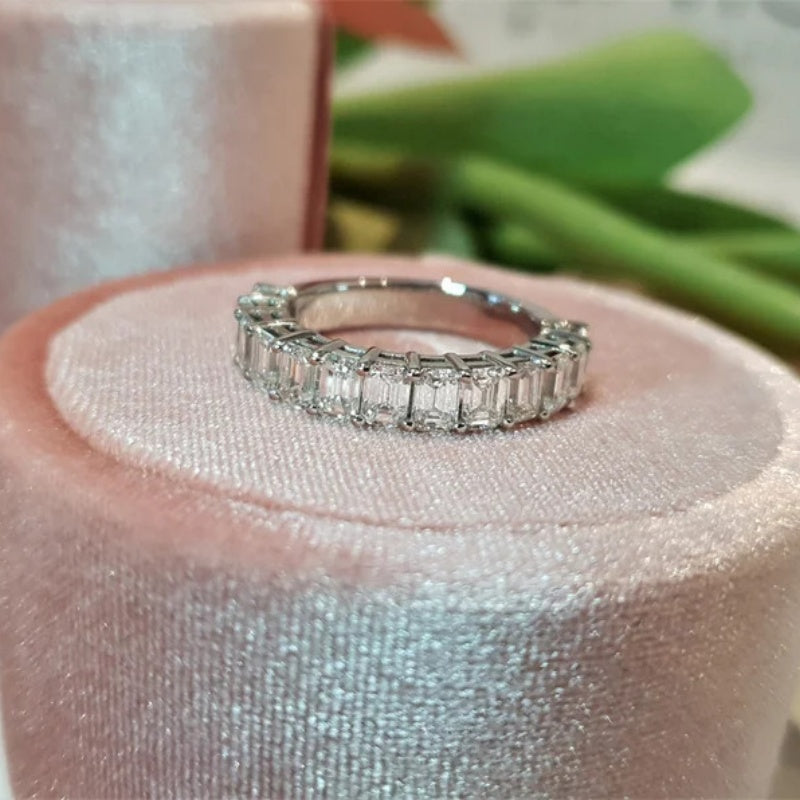 14K Gold Lab Grown Diamond CVD 2.6CT Emerald-Cut Half Eternity Wedding Band