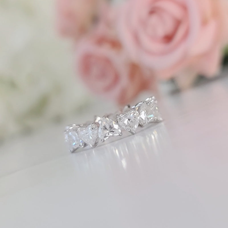 10K Gold Lab Grown Diamond CVD 5.9CT Heart-Cut Eternity Wedding Band For Daily Wear