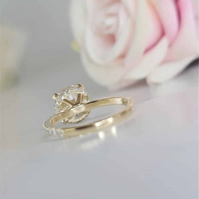 10K Gold Lab Grown Diamond CVD 2.5CT Radiant-Cut Hidden Halo Pave Anniversary Ring