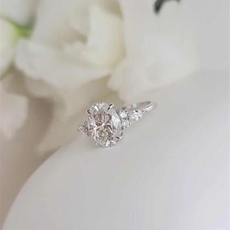 14K Gold Lab Grown Diamond CVD 2CT Oval-Cut Three Stone Engagement Ring