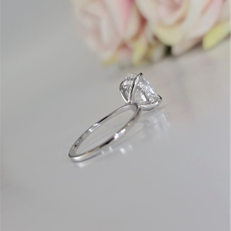 14K Gold Lab Grown Diamond CVD 3CT Oval-Cut Four Prong Solitaire Engagement Ring