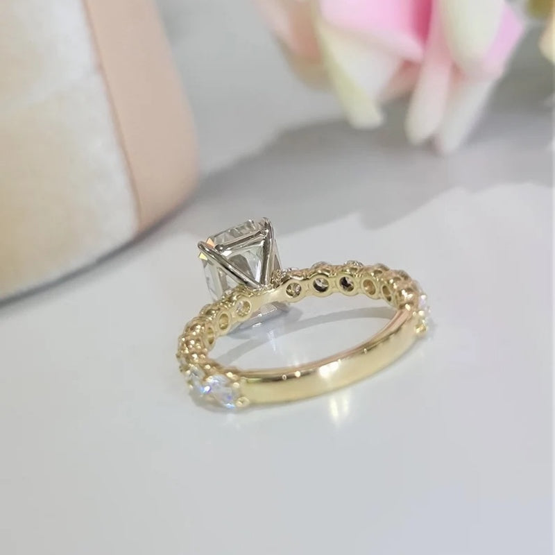 14K Gold Lab Grown Diamond CVD 3CT Radiant-Cut Two Tone Engagement Ring