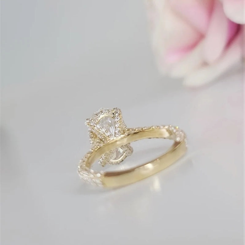14K Gold Lab Grown Diamond CVD 2CT Oval-Cut Bridal Ring Set With Oval Half Eternity Wedding Set