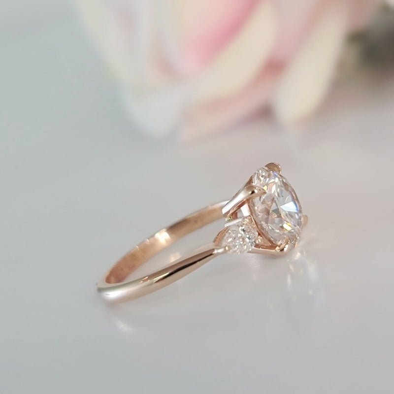 14K Gold Lab Grown Diamond CVD 3CT Round-Cut Pear Side Stones Engagement Ring