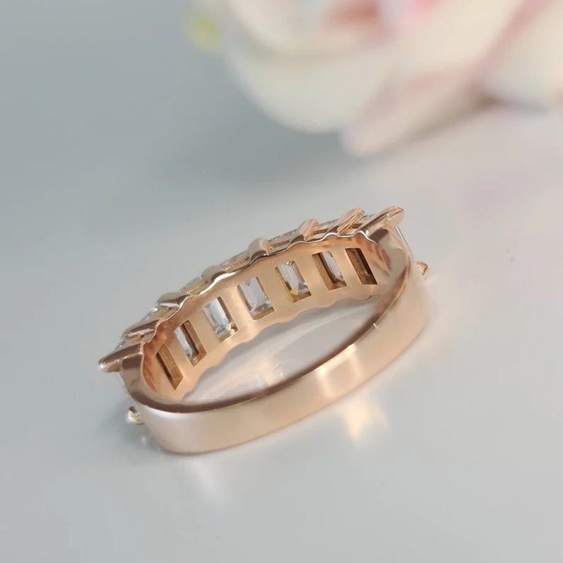 18K Gold Lab Grown Diamond CVD Emerald-Cut Eternity CVD Engagement Ring