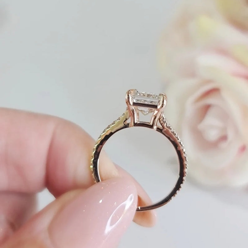 14K Gold Lab Grown Diamond CVD 2CT Radiant-Cut V-Shaped Engagement Ring