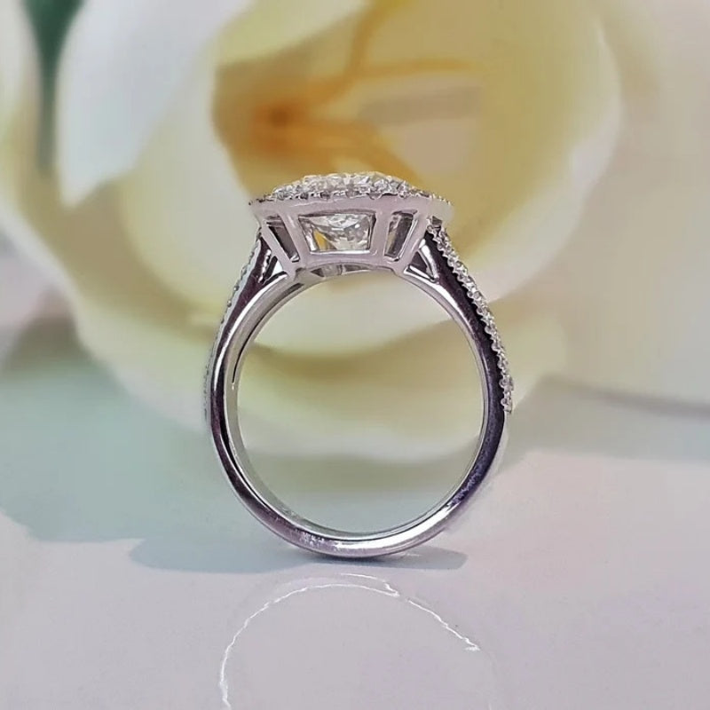 10K Gold Lab Grown Diamond CVD 3CT Radiant-Cut V-shaped Halo Engagement Ring