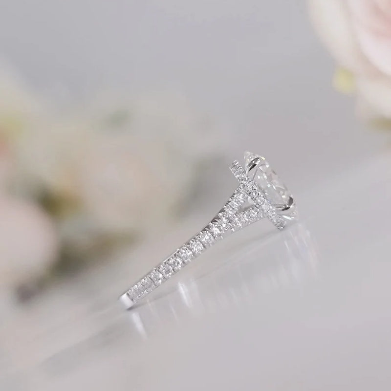 14K Gold Lab Grown Diamond CVD 3CT Oval-Cut Engagement Bridal Ring Set
