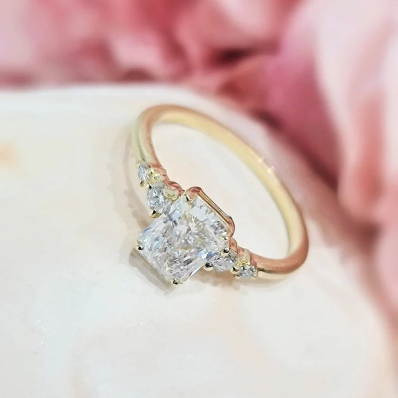 14K Gold Lab Grown Diamond CVD 2CT Radiant-Cut with Side Stones Engagement Ring