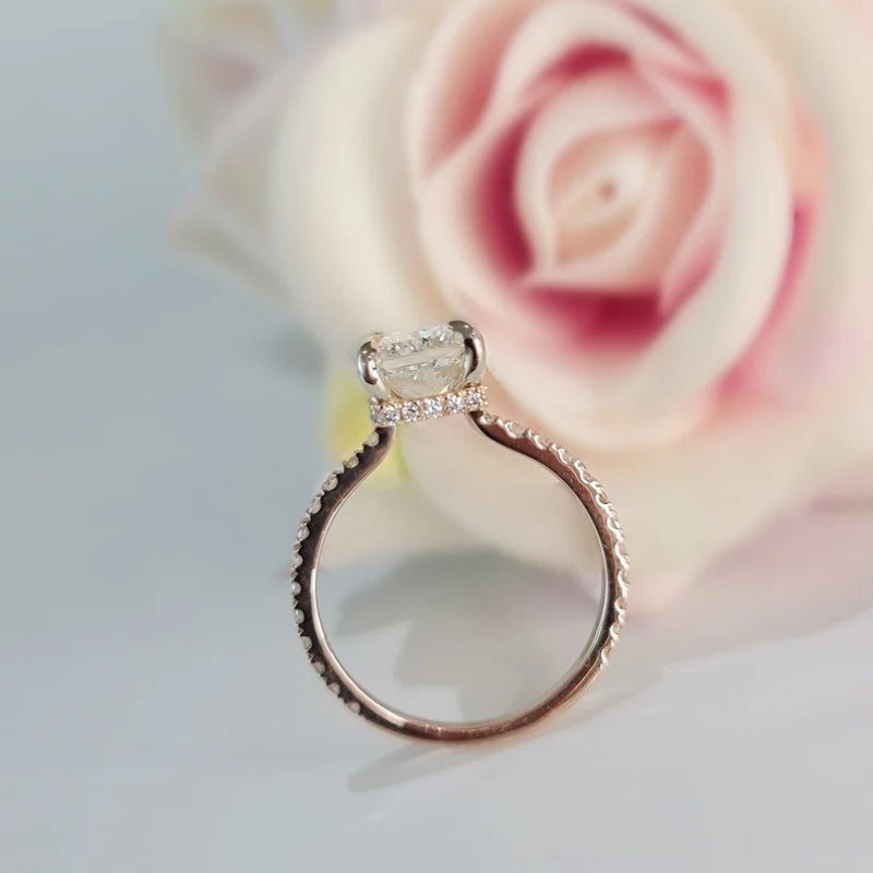 14K Gold Lab Grown Diamond CVD 2.5CT Radiant-Cut Hidden Halo Engagement Ring
