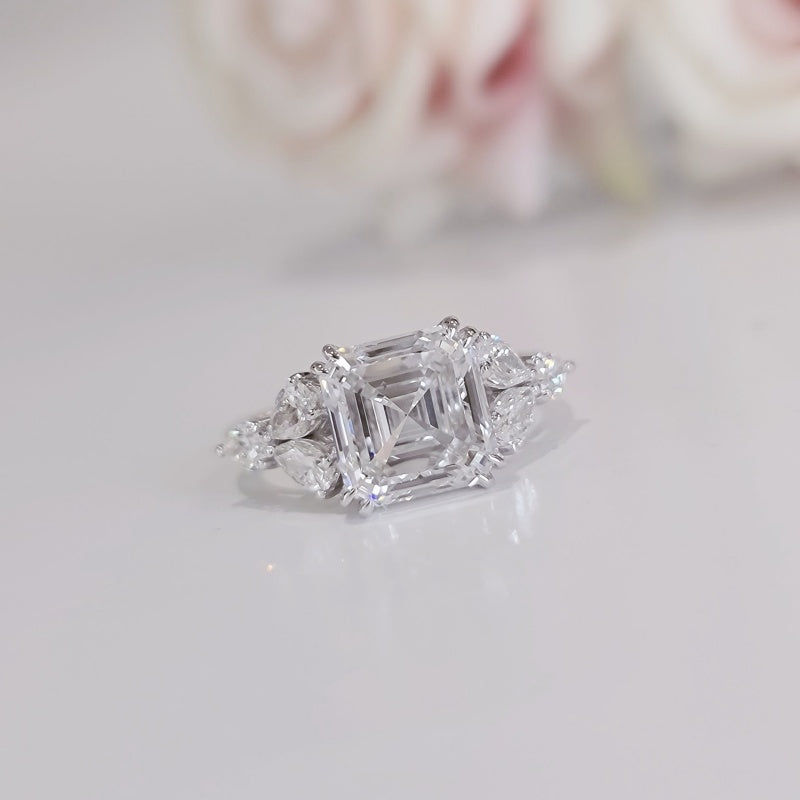 14K Gold Lab Grown Diamond CVD 5CT Asscher-Cut Luxury Anniversary Ring Gift For Her