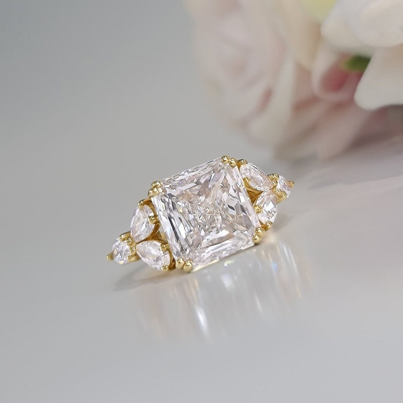 10K Gold Lab Grown Diamond CVD 5CT Princess-Cut with Pear Side Stones Anniversary Ring