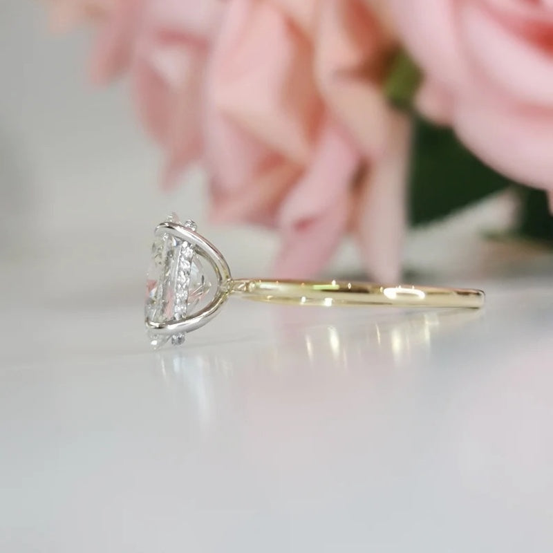 14K Gold Lab Grown Diamond CVD 2.5CT Oval-Cut Hidden Halo Two-Tone Anniversary Ring